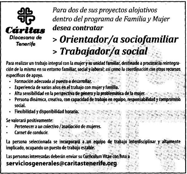 Oferta de empleo para Tenerife: sociofamiliar y Trabajador/a Social - Ofertas de trabajo, becas, y cursos en - Enbuscade