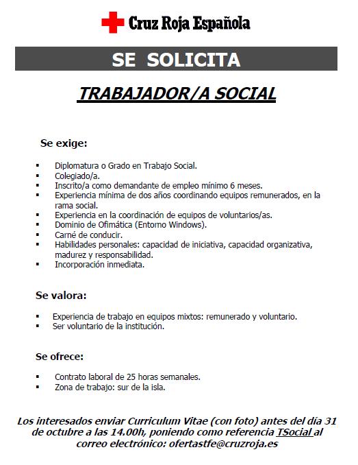 Cruz Roja busca Trabajador/a Social para el de Tenerife - Ofertas de becas, empleo y cursos en Canarias - Enbuscade