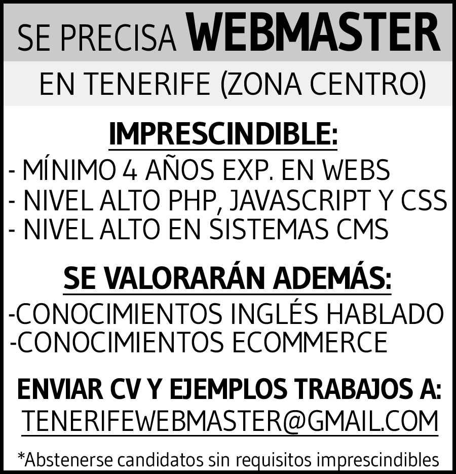 Webmaster para la zona centro de Tenerife