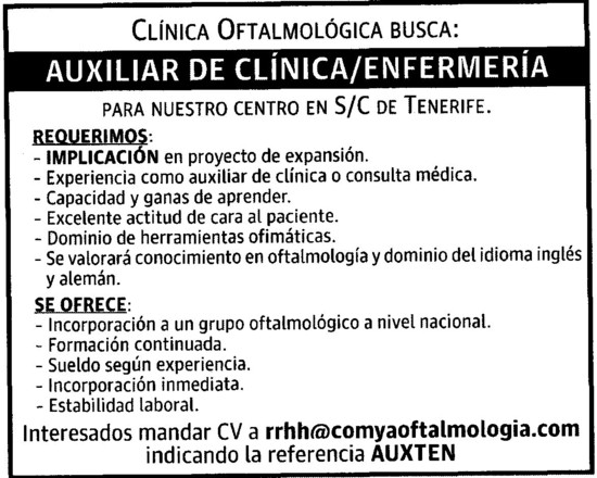 Oferta: Auxiliar de Clínica