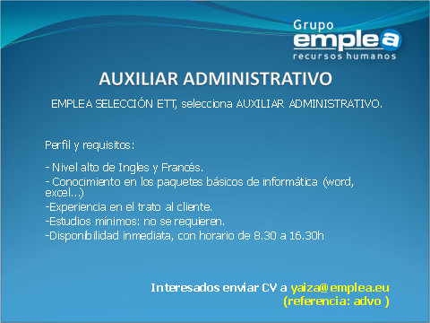 Auxiliar Administrativo/a con inglés y francés