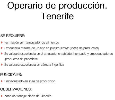 Synergie: Operario de Producción para el norte de Tenerife