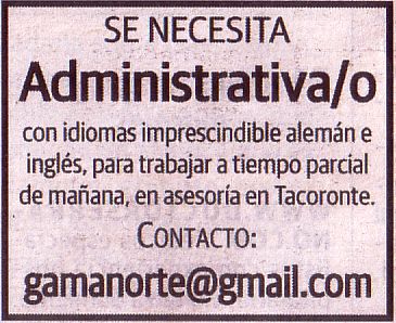 Oferta: Administrativo/a con idiomas para Tacoronte