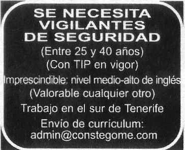 Oferta: Vigilante de Seguridad