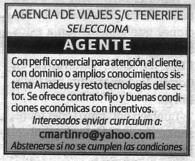 Oferta: Agente para Agencia de Viajes