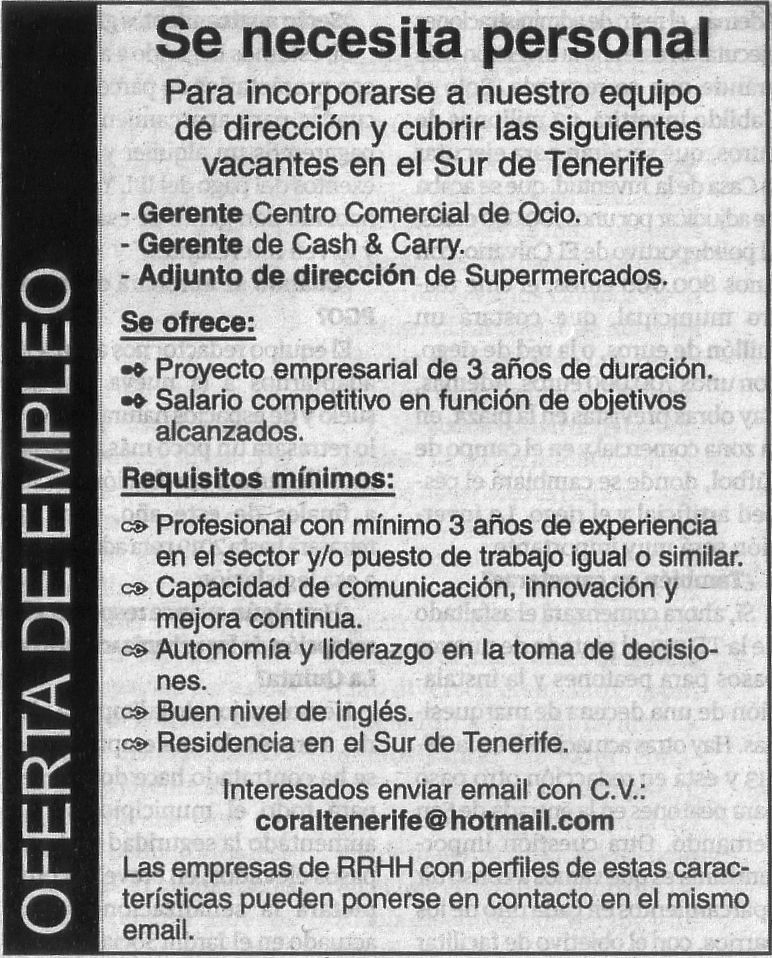Varios puestos a cubrir en el sur de Tenerife