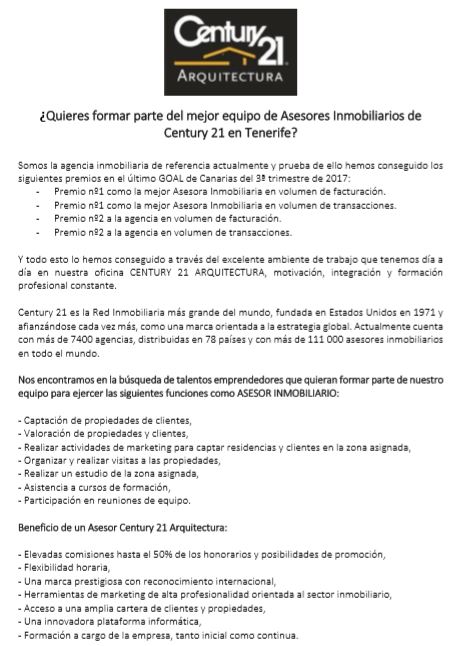 Asesores/as Inmobiliarios/as para Century21 en Tenerife