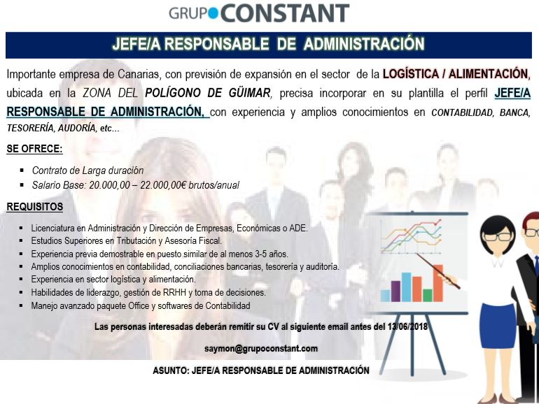 Jefe/a Responsable de Administración para empresa situada en el Polígono de Güímar