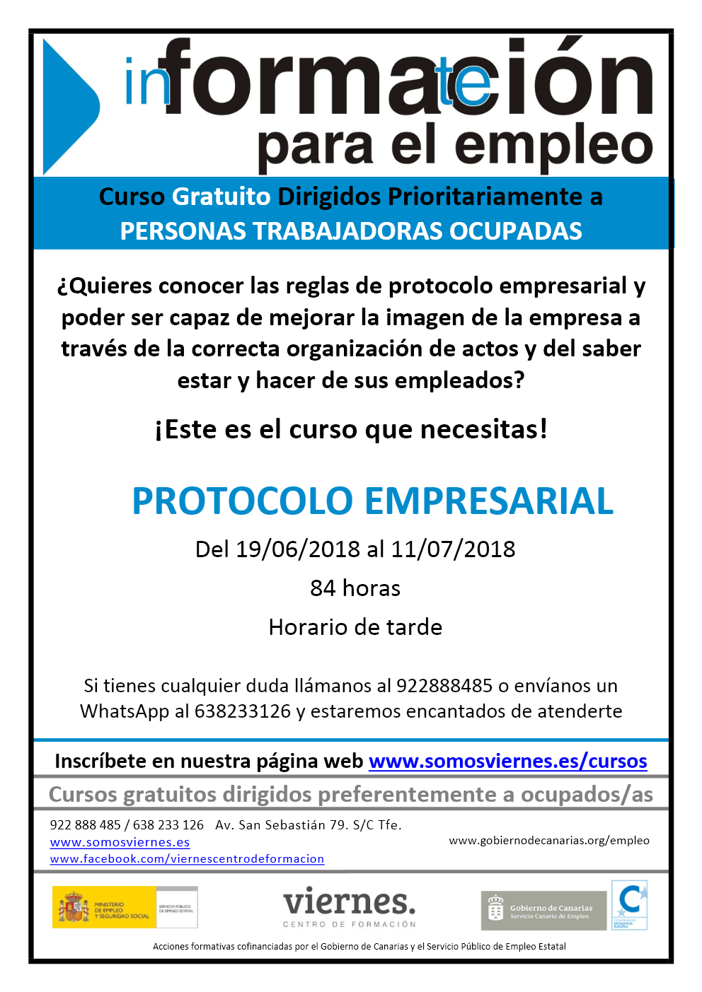 Curso gratis de "Protocolo Empresarial" en Santa Cruz de Tenerife