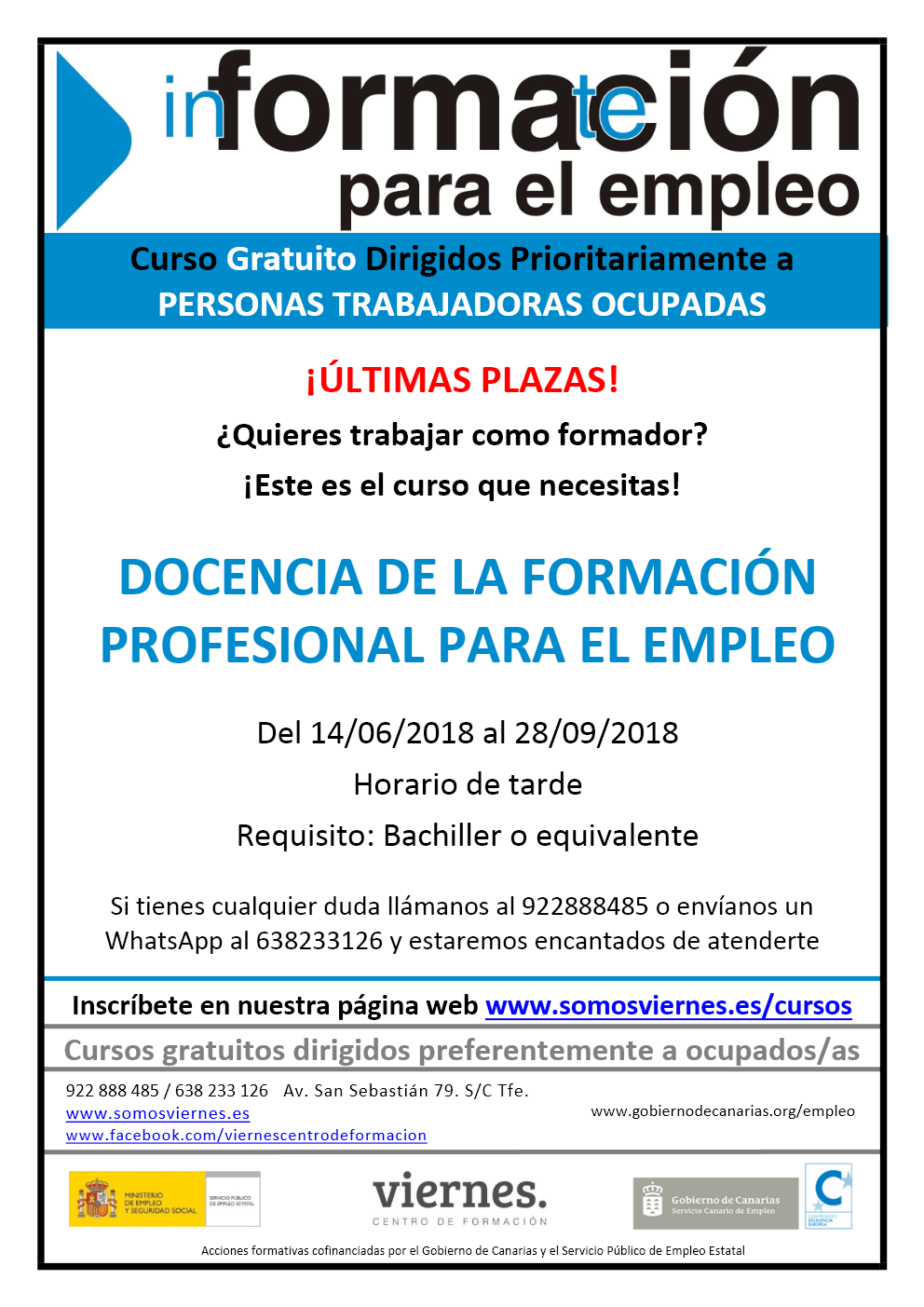 Últimas plazas del curso "Docencia de la Formación Profesional para el Empleo"