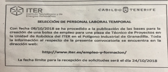 ITER: Técnicos de Proyectos para la Unidad de Robótica