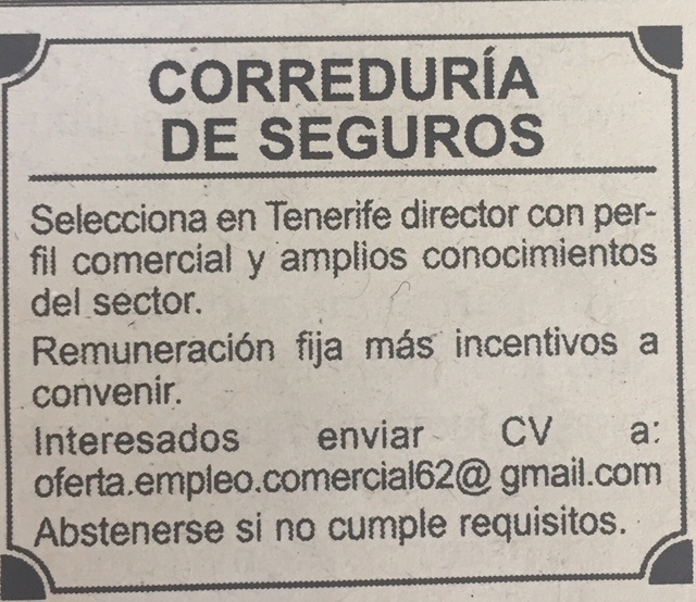 Director/a con perfil comercial para correduría de seguros en Tenerife