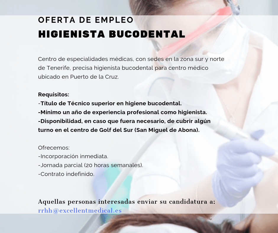 Higienista Bucodental para centro médico situado en Puerto de la Cruz - de trabajo, empleo y cursos en Canarias - Enbuscade